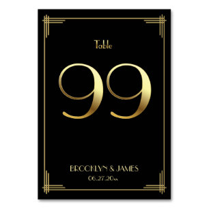 Great Gatsby Art Deco Table Number 99 Gold Black