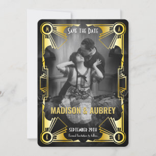 Great Gatsby Art Deco Wedding Gold & Black Photo Save The Date