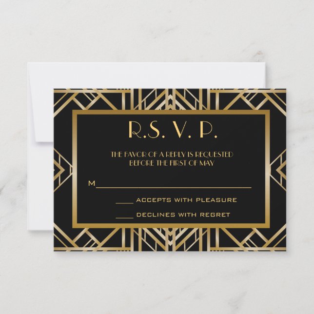 Great Gatsby Art Deco Wedding Response Cards RSVP (Front)