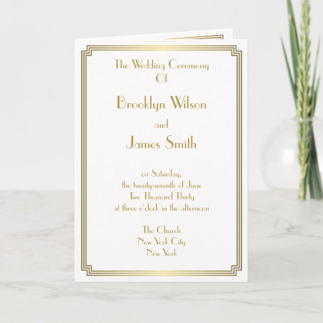 Great Gatsby Art Deco White Gold Wedding Programs Programme (Front)