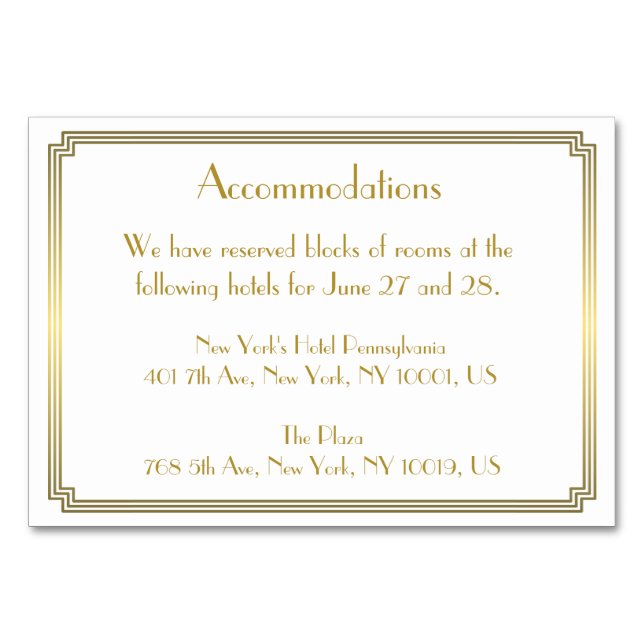 Great Gatsby Art Deco White Wedding Accommodation Table Number (Front)