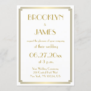 Great Gatsby Art Deco White Wedding Invitations