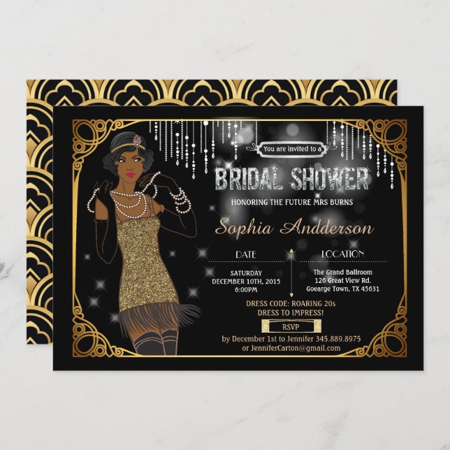 Great Gatsby bridal shower invitation African (Front/Back)