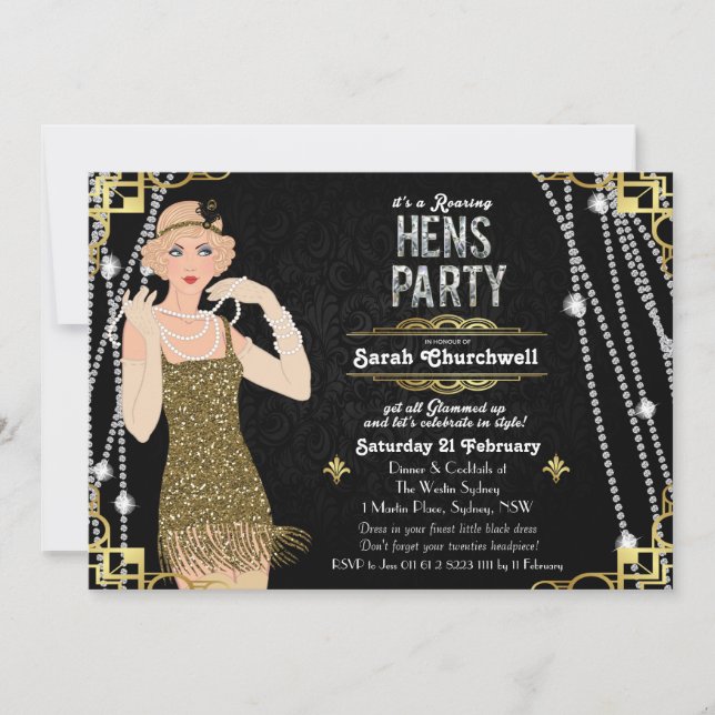 Great Gatsby Flapper Girl Hens Party Invitation (Front)
