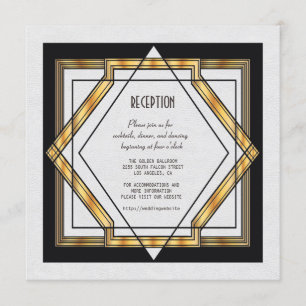 Great Gatsby Gold White Art Deco Wedding Reception Invitation