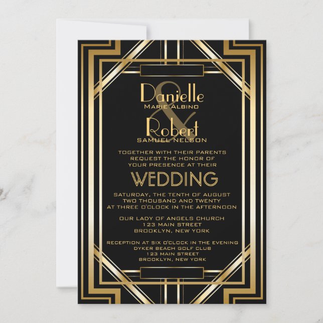 Great Gatsby Inspired Art Deco Wedding Invitation (Front)