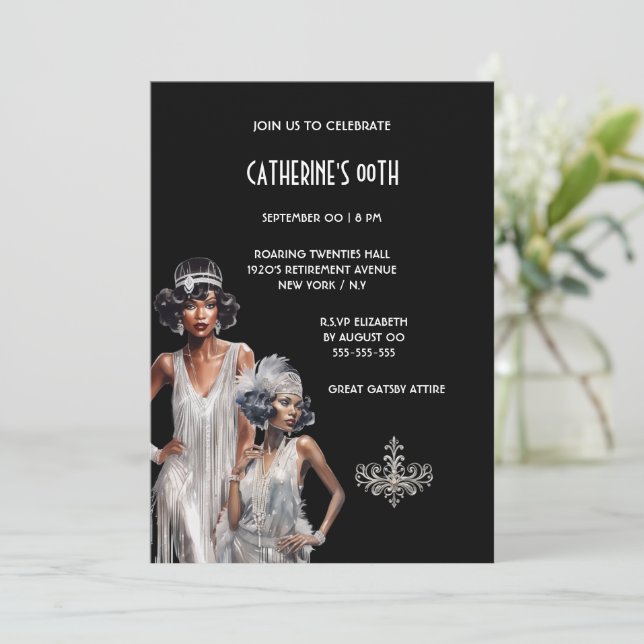 Great Gatsby melanin ladies luxurious birthday Invitation (Standing Front)