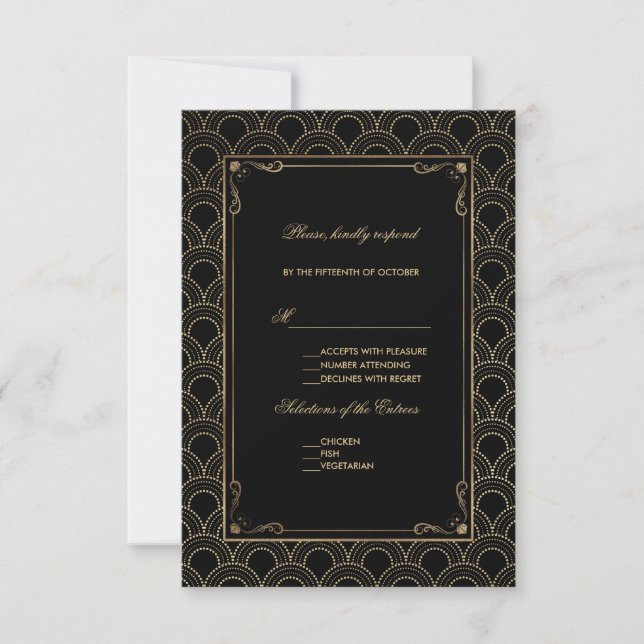 Great Gatsby Vintage Art Deco Wedding RSVP Card (Front)