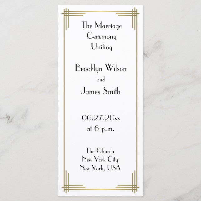 Great Gatsby White Art Deco Wedding Programs Programme (Front)