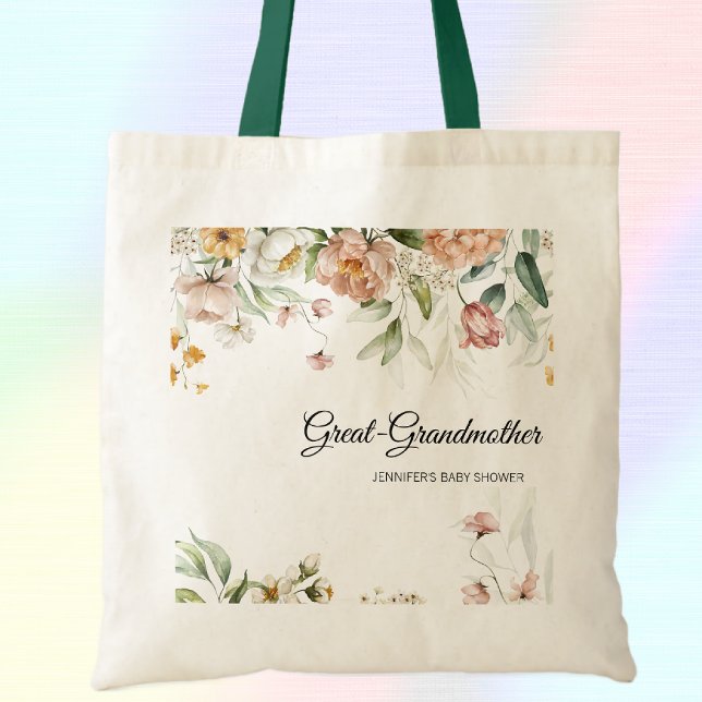 Great-Grand Soft Pink Florals Baby Shower Tote Bag (Creator Uploaded)
