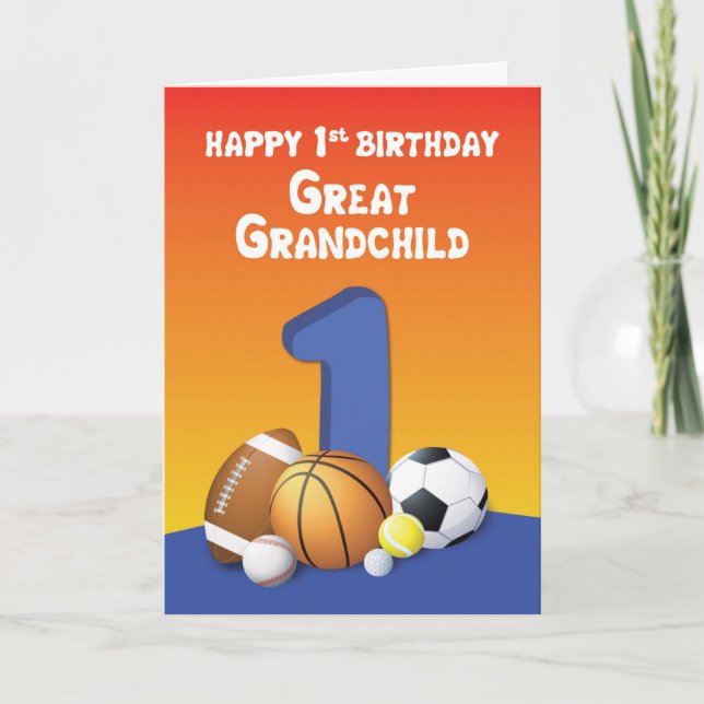 Great Grandchild, Boy 1st Birthday Sports Balls Card (Front)