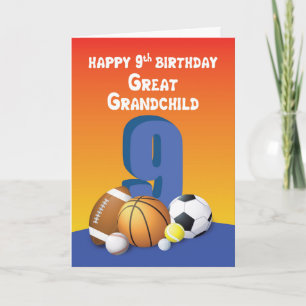 Great Grandchild, Boy 9th Birthday Sports Balls Card