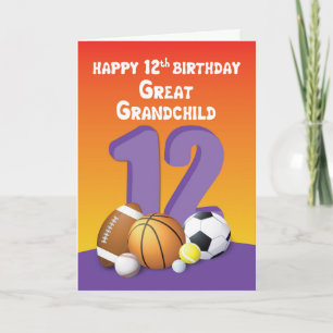Great Grandchild, Girl 12th Birthday Sports Balls Card