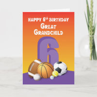 Great Grandchild, Girl 6th Birthday Sports Balls