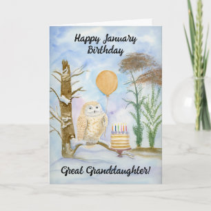 Great Granddaughte Happy January Birthday Owl Cake Card