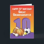 Great Granddaughter 10th Birthday Sports Balls Card<br><div class="desc">A purple coloured number ten stands out in the middle of this card surrounded by assorted sports balls. This card was designed to send fun 10th birthday wishes for your dearest great granddaughter.</div>