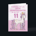 Great Granddaughter 11th Birthday Pink Unicorn Card<br><div class="desc">Celebrate your great granddaughter’s magical 11th birthday with this charming pink unicorn design. Featuring a sweet white unicorn with flowing purple and gold glitter-style mane and tail, wearing a sparkly golden crown, this card radiates whimsy and love. The elegant lettering and dreamy pastel background create a joyful and enchanting feel,...</div>