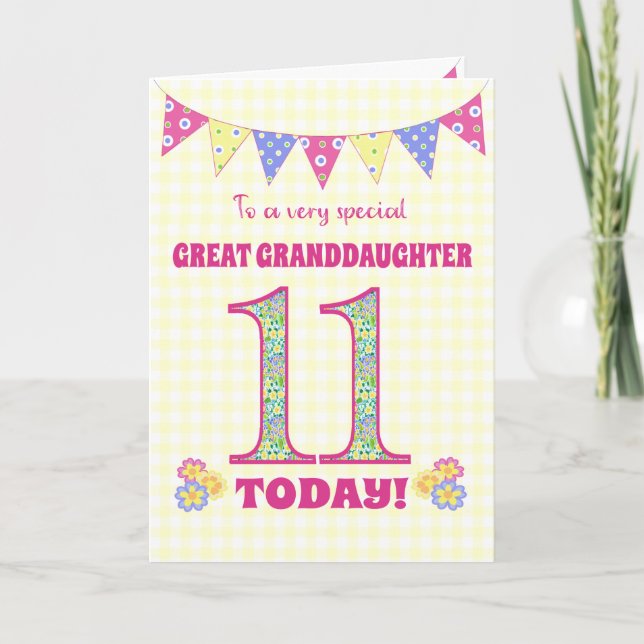 Great Granddaughter 11th Birthday Primroses Card (Front)