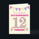 Great Granddaughter 12th Birthday Primroses Card<br><div class="desc">A pretty 12th Birthday card for your great-granddaughter, with polka dot bunting, primrose flowers and numbers filled with a primrose pattern, all on a pale yellow check gingham background. The front cover message is, 'To a very special GREAT GRANDDAUGHTER 12 TODAY!' The inside message is just a suggestion and you...</div>