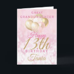 Great Granddaughter 13th Birthday Balloon Card<br><div class="desc">A gorgeous glamourous 13th birthday card for your great-granddaughter (or other relation). This fabulous design features blush pink and gold glitter balloons on a rose pink sparkly background.  Customise with a name to wish a teenager a very happy sweet thirteenth.</div>