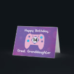 Great Granddaughter 14 Year Old Birthday Gamer Card<br><div class="desc">“Hope you power up on birthday wishes, as you level up on fun.” Is what this card says on the inside. This one perfect to send birthday greeting to a great granddaughter who will be celebrating a 14th birthday. If yours is one of them then this card you have to...</div>