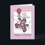 Great Granddaughter 1st Birthday Bear Balloon Card<br><div class="desc">A sweet illustration on a white and lilac background. A cute Teddy Bear surrounded by colourful confetti and holding a pink balloon,  is ready to wish a very Happy 1st Birthday to your Great Granddaughter.</div>