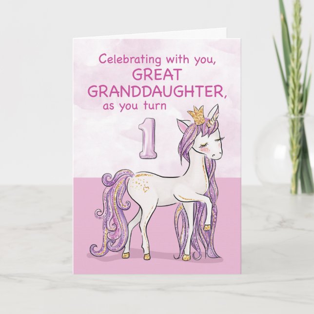 Great Granddaughter 1st Birthday Pink Horse Card (Front)