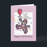 Great Granddaughter 2nd Birthday Bear Balloon Card<br><div class="desc">What a happy occasion a 2nd Birthday is.This sweet design in lilac,  violet and white colours,  with a cute teddy bear,  a balloon and a lot of confetti,  is perfect for your Great Granddaughter who is turning two.</div>