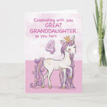 Great Granddaughter 4th Birthday Pink Horse Card<br><div class="desc">A sweet pink pony just like your great granddaughter is prancing with the number four! Gold looking details are woven in her mane and tail. Perfect card to wish your great granddaughter her 4th birthday!
(Digitally rendered golden looking colour)</div>