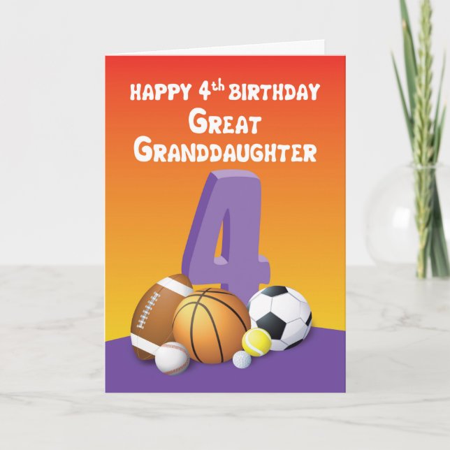 Great Granddaughter 4th Birthday Sports Balls Card (Front)