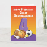Great Granddaughter 4th Birthday Sports Balls Card<br><div class="desc">Now is a great time to grab this colourful sports card to give to your great granddaughter who is turning 2 years old soon. This card comes with a fun birthday message to wish her a happy 4th birthday.</div>