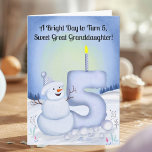 Great Granddaughter 5th Birthday Snowman Snowy  Card<br><div class="desc">Celebrate your great granddaughter's fifth birthday with this delightful winter illustration featuring a cheerful snowman proudly admiring the big snowy “5” he has just built. Snowballs are scattered around the base of the number, adding playful texture to the scene, while soft winter flowers bring a gentle, seasonal touch. The cozy...</div>