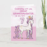 Great Granddaughter 7th Birthday Pink Horse Card<br><div class="desc">A sweet pink pony just like your great granddaughter is prancing with the number seven! Gold looking details are woven in her mane and tail. Perfect card to wish your great granddaughter her 7th birthday!
(Digitally rendered golden looking colour)</div>