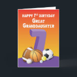 Great Granddaughter 7th Birthday Sports Balls Card<br><div class="desc">This card has its own funny way of greeting your great granddaughter a happy 7th birthday. Don’t miss out this opportunity to bring a happy smile on her face when she celebrates that day. Get her this card today!</div>