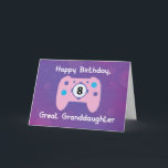 Great Granddaughter 8 Year Old Birthday Gamer Card<br><div class="desc">She loves playing video games,  your great granddaughter does. That is why once she celebrates her 8th birthday soon,  you should have this card to give her. The front greets her with a pink game controller and the inside shares with her a fun message.</div>
