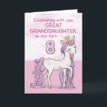 Great Granddaughter 8th Birthday Pink Horse Card<br><div class="desc">A sweet pink pony just like your great granddaughter is prancing with the number eight! Gold looking details are woven in her mane and tail. Perfect card to wish your great granddaughter her 8th birthday!
(Digitally rendered golden looking colour)</div>
