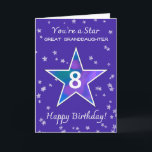 Great Granddaughter 8th Birthday Shining Star Card<br><div class="desc">Delight your great-granddaughter on her 8th birthday with a bright and cheerful design full of joy and charm. A large star filled with soft watercolor blends of pink, blue, purple, and green glows at the centre, surrounded by smaller textured stars that twinkle against a periwinkle background. It’s a sweet and...</div>