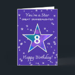 Great Granddaughter 8th Birthday Shining Star Card<br><div class="desc">Delight your great-granddaughter on her 8th birthday with a bright and cheerful design full of joy and charm. A large star filled with soft watercolor blends of pink, blue, purple, and green glows at the centre, surrounded by smaller textured stars that twinkle against a periwinkle background. It’s a sweet and...</div>