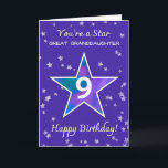 Great Granddaughter 9th Birthday Shining Star Card<br><div class="desc">Make her feel extra special on her 9th birthday with a design that’s full of light and love. A watercolor star sparkles with joyful shades of blue, purple, green, and pink, centred on a soft periwinkle background. Surrounded by smaller textured stars, this sweet and artistic layout celebrates the wonder and...</div>