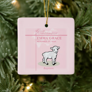 Great Granddaughter Baptism Pink Girl Lamb Ceramic Ornament