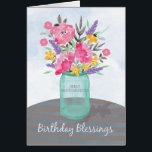 Great Granddaughter Birthday Blessings Jar Vase<br><div class="desc">Send your Great Granddaughter blessings not just on her birthday but throughout the year. Pretty watercolor-looking flowers in a mason jar vase are set on a striped tablecloth. Perfect religious birthday card for your Great Granddaughter.</div>