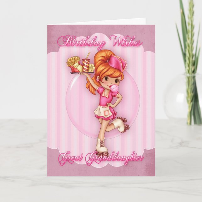 great granddaughter birthday card - cute waitress (Front)