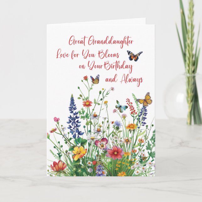 Great Granddaughter Birthday Love Bloom Wildflower Card (Front)