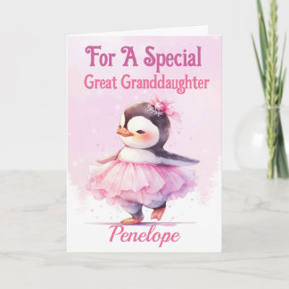 Great Granddaughter Birthday Penguin Ballerina Card