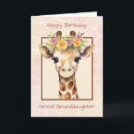 Great Granddaughter Birthday Sweet Safari Jungle Card<br><div class="desc">Celebrate a beloved great-granddaughter with this tender and charming birthday card. A sweet baby giraffe, adorned with soft pink and yellow florals, sits against a gentle watercolor background with a subtle giraffe pattern, creating a dreamy and affectionate feel. The delicate artwork and warm colours capture the special bond between generations....</div>