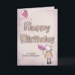 great granddaughter birthday with pink balloons card<br><div class="desc">cute girl with pink balloons and polka dot happy birthday text for great granddaughter.
Text can be changed.</div>