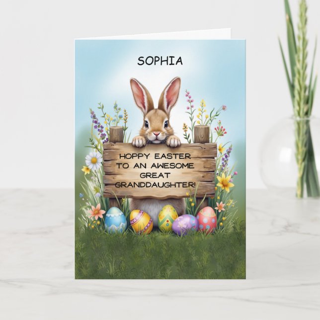 Great Granddaughter Bunny in Grass With Easter Egg Card (Front)