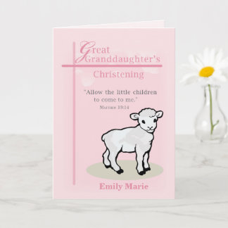 Great Granddaughter Christening Lamb Cross Pink Card