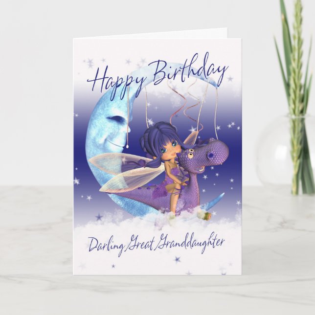 Great Granddaughter Cute Birthday card, purple dra Card (Front)