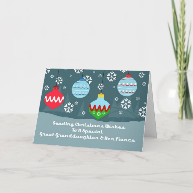 Great Granddaughter & Fiance Ornaments Christmas Holiday Card (Front)